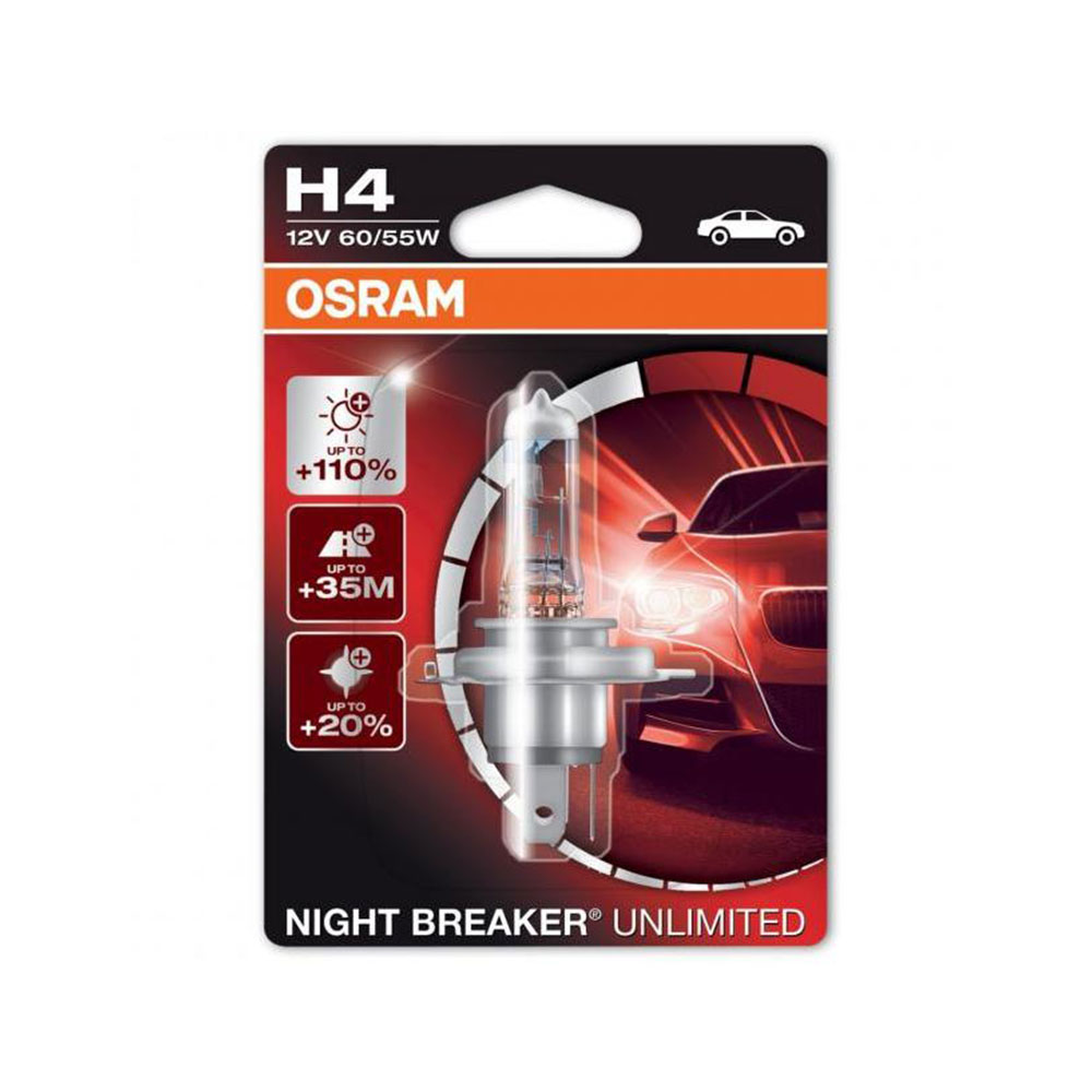 Крушка OSRAM, H4, 12V, 60/55W, P43t, NIGHT BREAKER UNLIMITED, ОСНОВНИ СВЕТЛИНИ Крушка OSRAM, H4, 12V, 60/55W, P43t, NIGHT BREAKER UNLIMITED, ОСНОВНИ СВЕТЛИНИ