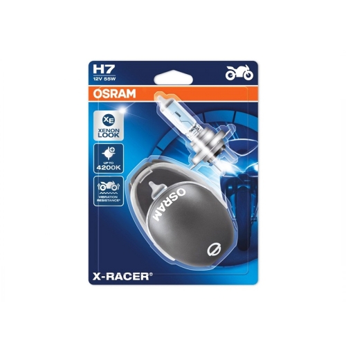 Крушка OSRAM, H7, 12V, 55W, PX26D, X-RACER, VIBRATION RESISTANCE, МОТОЦИКЛЕТ, 2 броя