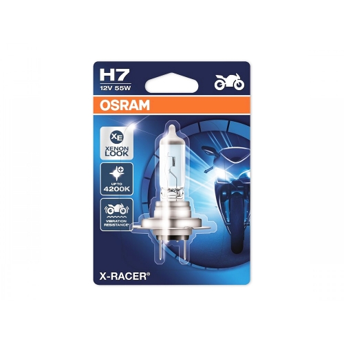 Крушка OSRAM, H7, 12V, 55W, PX26D, X-RACER, VIBRATION RESISTANCE, МОТОЦИКЛЕТ
