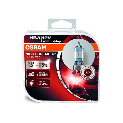Крушка OSRAM, HB3, 12V, 60W, P20d, NIGHT BREAKER UNLIMITED, ОСНОВНИ СВЕТЛИНИ, 2 бр.