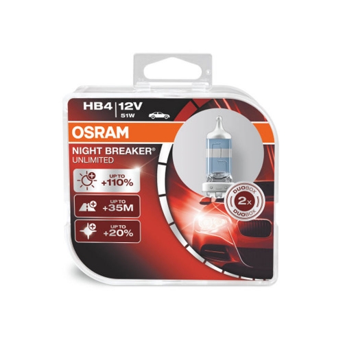 Крушка OSRAM, HB4, 12V, 51W, P22d, NIGHT BREAKER UNLIMITED, ОСНОВНИ СВЕТЛИНИ, 2 бр.