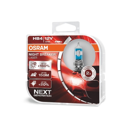 Крушка OSRAM, HB4, 12V, 51W, P22d, NIGHT BREAKER LASER, Next Gen, ОСНОВНИ СВЕТЛИНИ, 2 броя