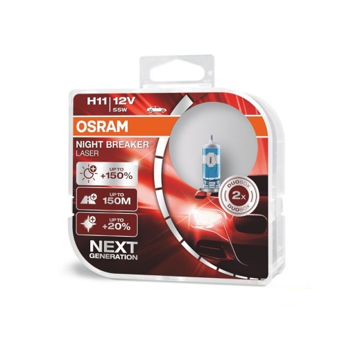 Крушки OSRAM, H11, PGJ19-2, 12V, 55W, NIGHT BREAKER LASER, ОСНОВНИ СВЕТЛИНИ, 2 броя