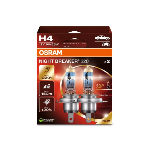 Крушки OSRAM H4 12V 60/55W P43t NIGHT BREAKER 220 ОСНОВНИ СВЕТЛИНИ 2 броя