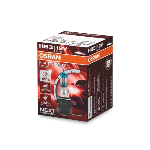 Крушка OSRAM, HB3, 12V, 60W, P20d, NIGHT BREAKER LASER, ОСНОВНИ СВЕТЛИНИ, 1 брой