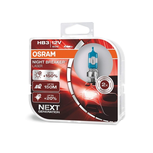 Крушка OSRAM, HB3, 12V, 60W, P20d, NIGHT BREAKER LASER, ОСНОВНИ СВЕТЛИНИ, 2 броя